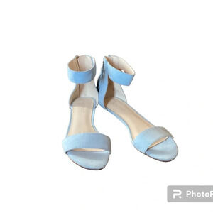 Nine West blue suede shoes size 5 block heel ankle strap zipper back w/ …